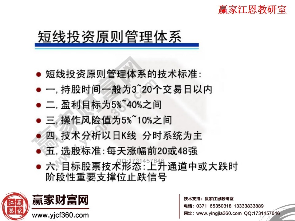 短線投資原則管理體系的技術標準有哪些內容